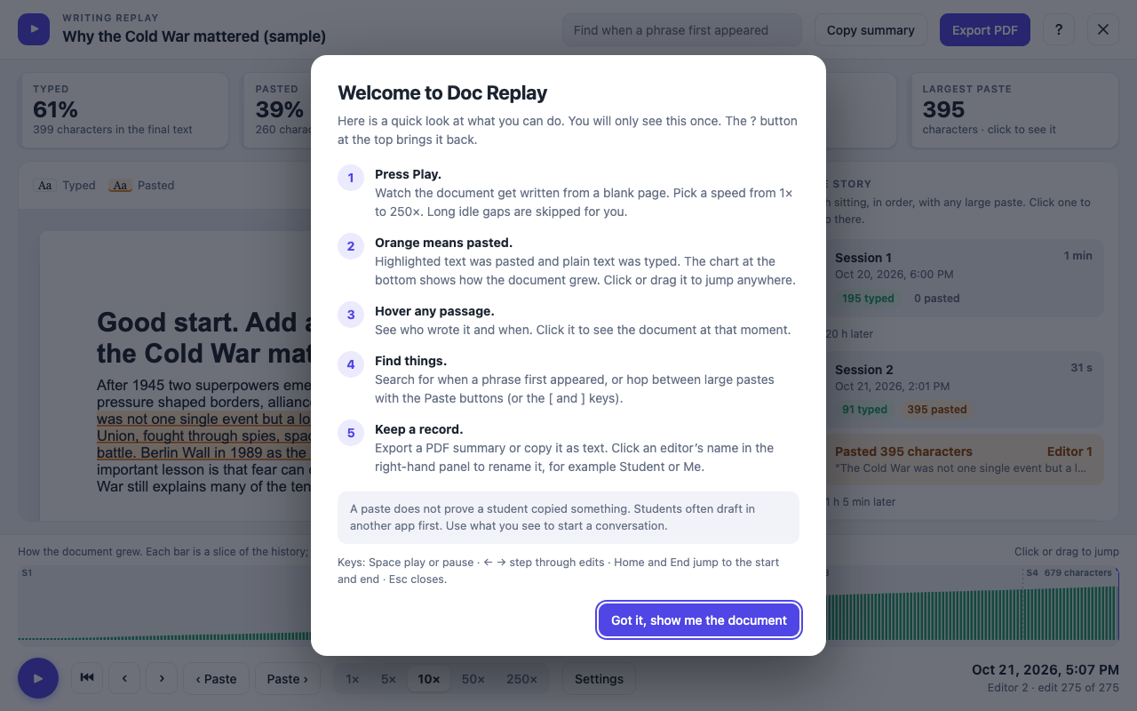 The quick guide that appears the first time you open the viewer.